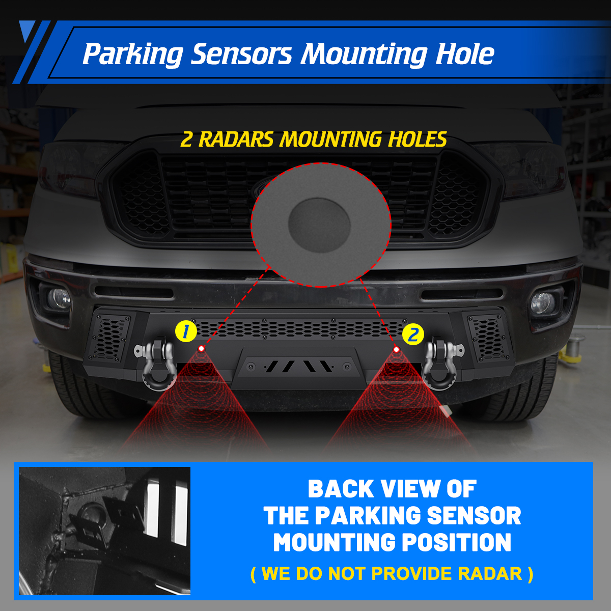 Heavy Duty Steel Front Bumper Fit for 2019 2020 2021 2022 2023 Ford Ranger,Front Bumper with ACC Module Relocation Bracket,Black Powder Coated