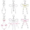 thumbnail image 1 of Llaveros de 6 estilos: llavero de platino con dijes y colgantes de perlas blancas, lazos de colores, llavero con clip y cuentas., 1 of 6