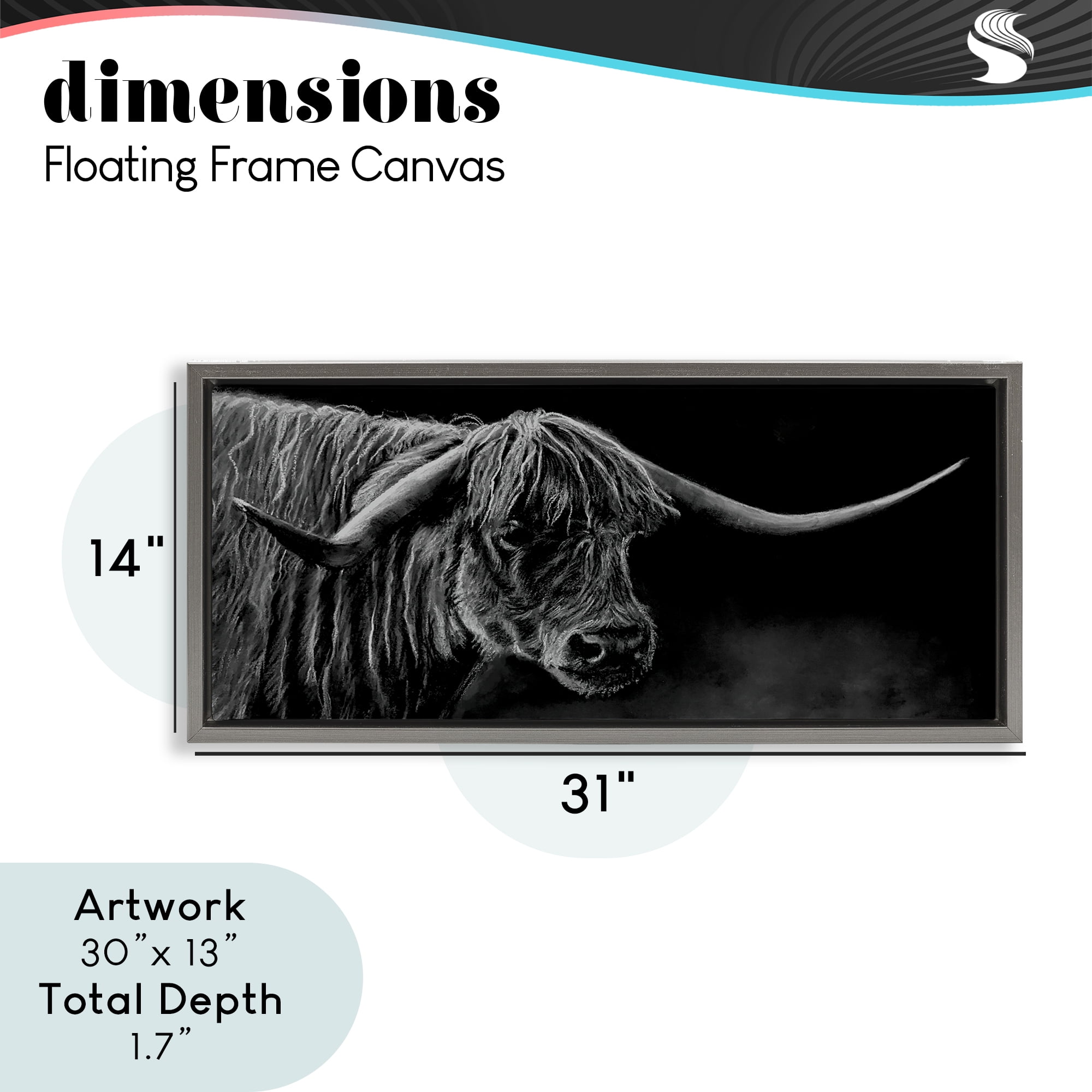 Highland Longhorn Portrait Gray Framed Floater Canvas Wall Art, design by Patricia Reynolds