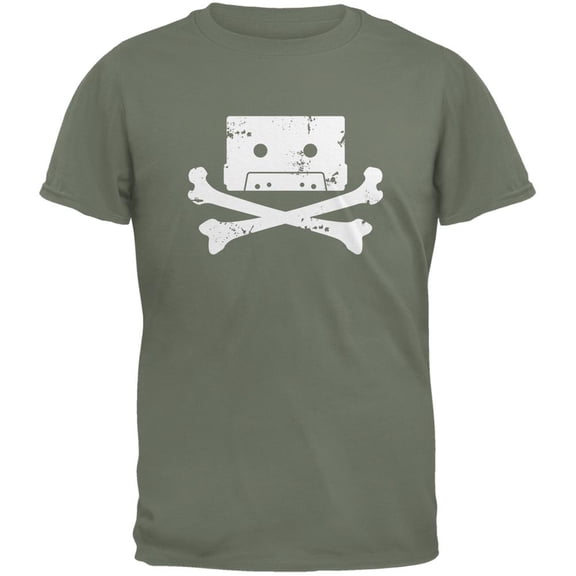 Cassette Tape & Crossbones Military Green Adult T-Shirt - Medium