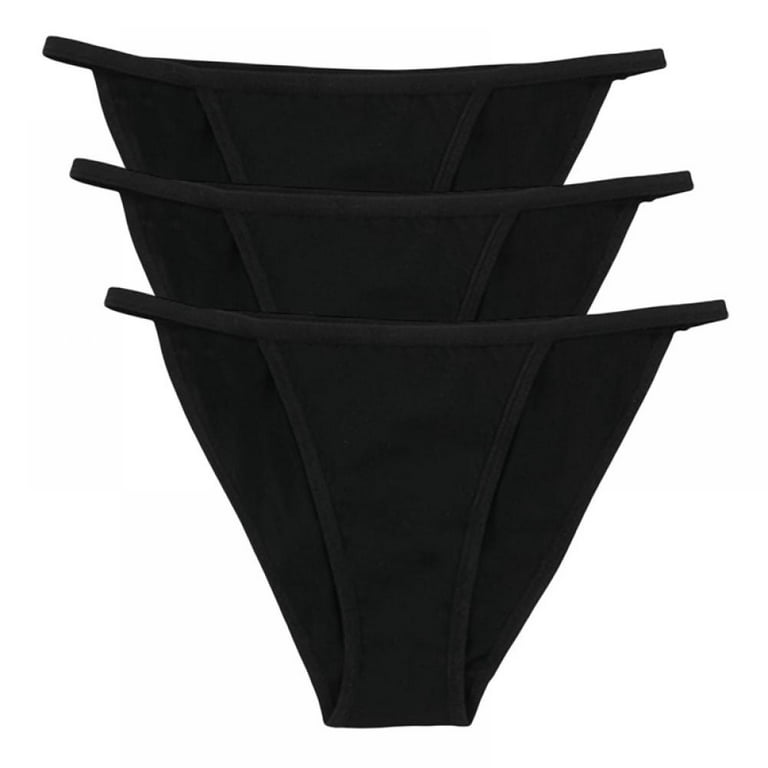 Nabtos Cotton women's String Bikini Black Panties Underwear (Pack