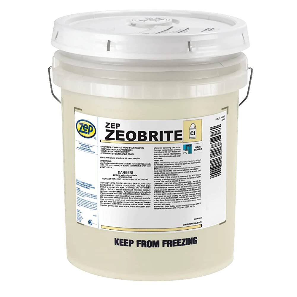 Zep ZEOBRITE Liquid Chlorine Bleach - 5 Gallon (Each) 86835 - Concentrated Commercial Formula That Renews The Brightness and Whiteness of Fabric While Eliminating Odors
