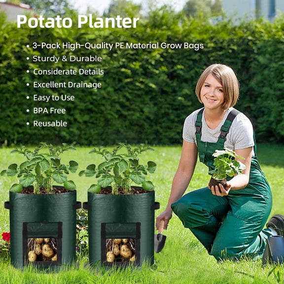 Plant Grow Bags,Plant Bags,10 Gallon Grow Bags,Potato Grow Bags,Heavy Duty Fabric Pots With Flap And Handles Green Planter Bags Garden Large For All Plants Growing