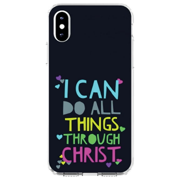 DistinctInk Clear Shockproof Hybrid Case for iPhone XR (6.1" Screen) - TPU Bumper, Acrylic Back, Tempered Glass Screen Protector - I Can Do All Things Through Christ - Show Your Love of Christ