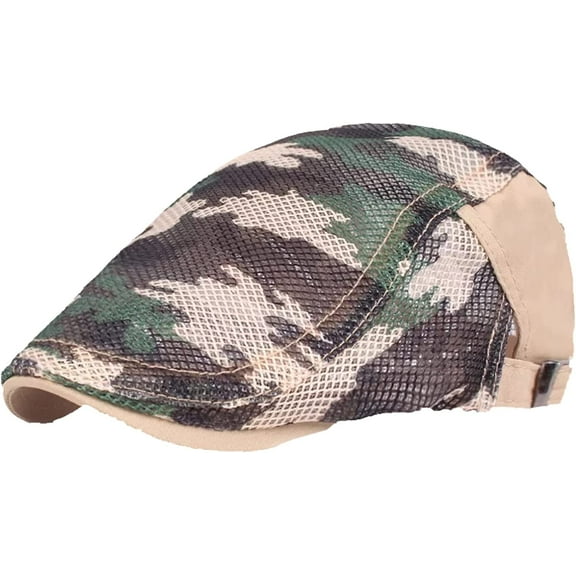 CoCopeaunts Camouflage Newsboy Cap Men Breathable Mesh Gatsby Hat Summer Sun Protection Beret Hat Flat Caps for Women