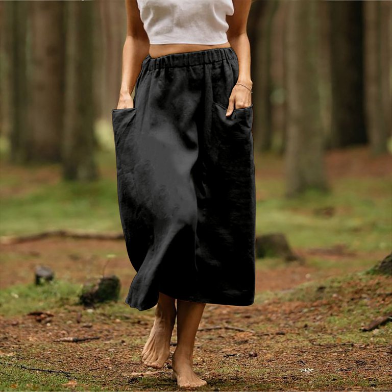 Mrat Long Maxi Skirt Women's Midi Skirts Solid Color Elastic Waist