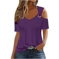 thumbnail image 2 of LMKIHUSA Womens Cold Shoulder Eyelet Top,Women Casual Sexy O Ring V Neck Tshirts 2024 Summer Dressy Casual Hollow Out Loose Short Sleeve Tunic Blouses,Purple,XL, 2 of 6