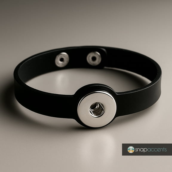 Soft Simple 7in. - 8 in. Snap Jewelry Leather Black Bracelet Fits 18MM 20MM Ginger Charm Buttons