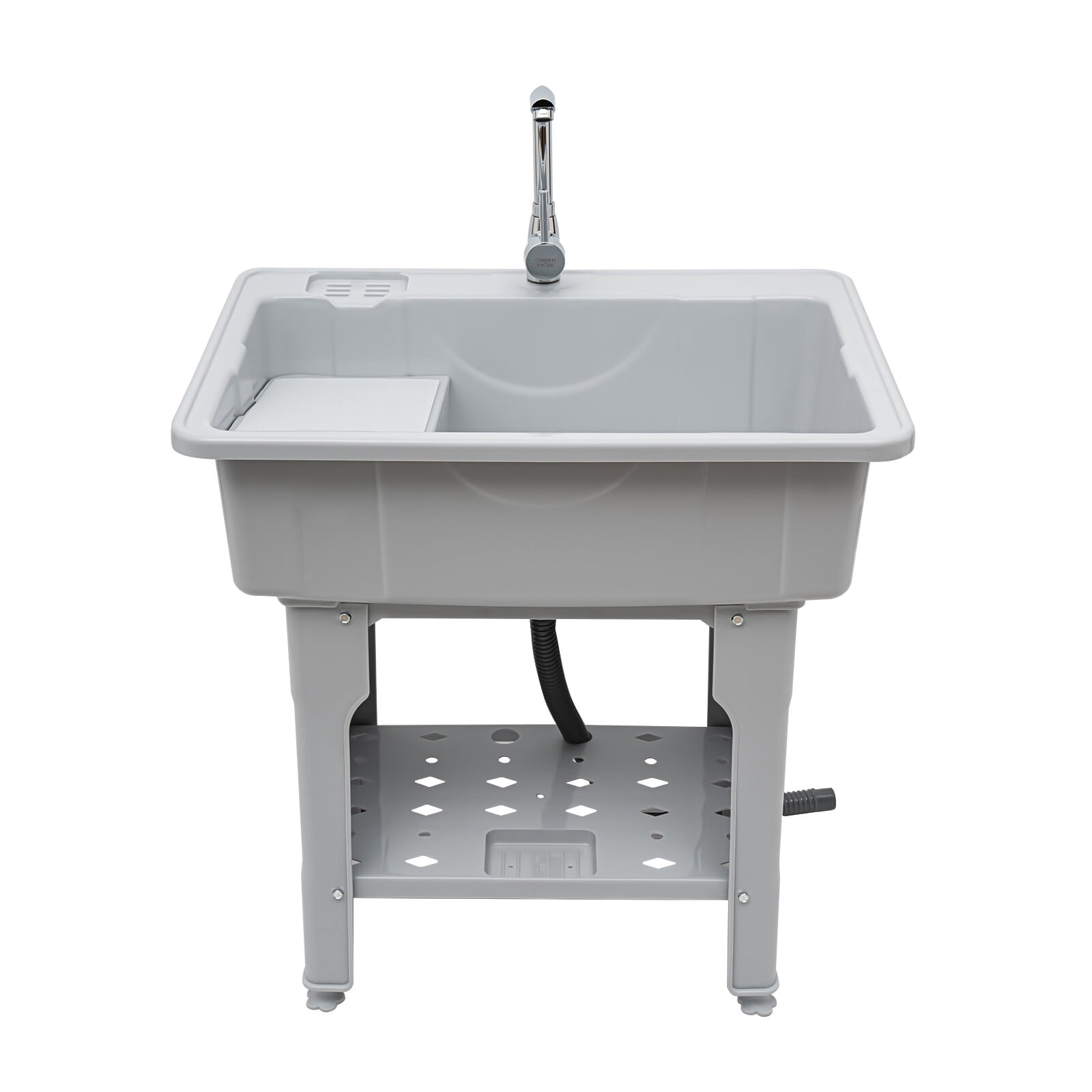 Spacious Gray Utility Sink Laundry Tub, Freestanding Sink Wash Station with Faucet for Household