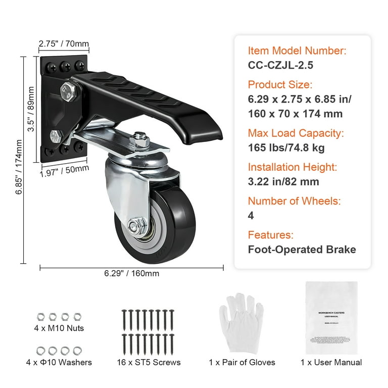 Leveling Retractable Casters, Height Adjustable Wheels Heavy Duty For Workbench Lift Table Machine Lifting Furniture 2200 Lb 4 Pack Set