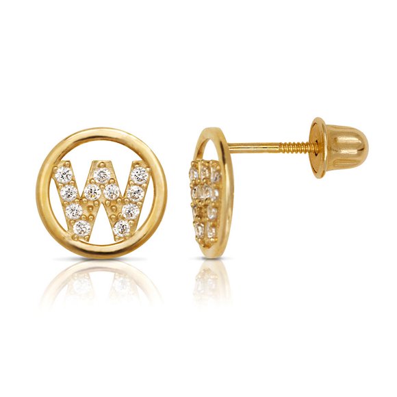Solid 14k Yellow Gold Small CZ Cubic Zirconia Simulated Diamond Circle A Z Letter Name Personalized Monogram Initial Stu