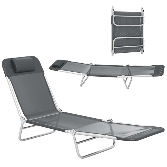 Outsunny Lounge Chair, Folding Adjustable Reclining Chair, Dark Grey