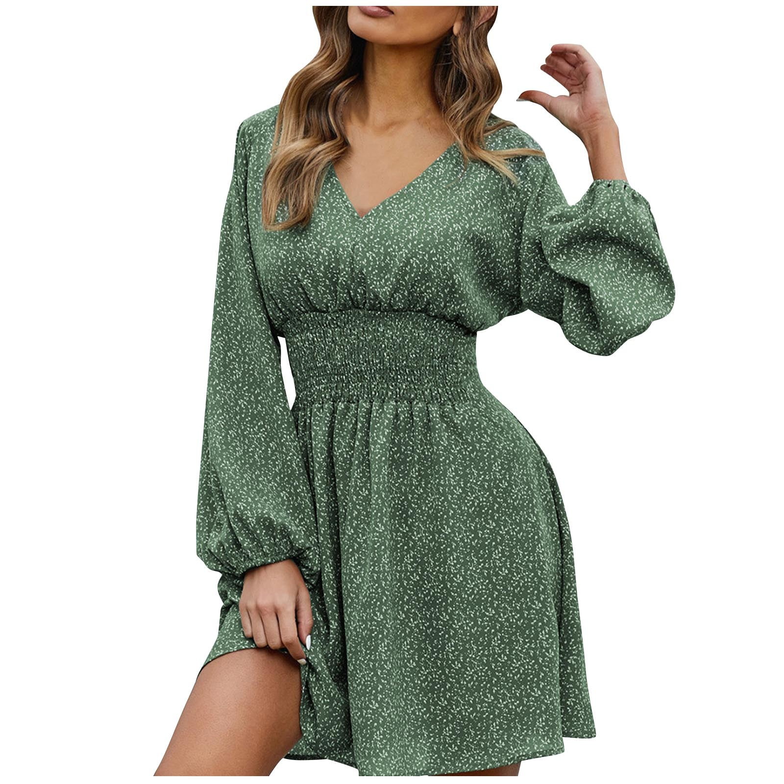 Summer Savings,Romper Dresses Women, Vestido estampado de manga larga para mujer, moda de verano, ocio, cuello en V