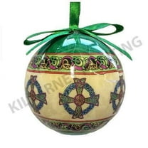 Killarney Printing Glass Bauble Irish Cross Design Green Colored Christmas Celtic Ornament Holiday Decoration New Year Party Festivity Souvenir Present