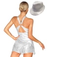 thumbnail image 2 of Alvivi Womens Jazz Latin Dance Costume Sparkly Tassel Dance Leotard Bodysuit with Sequined Hat Silver L, 2 of 7