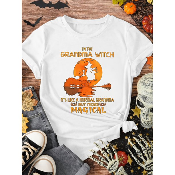Halloween T-Shirt - Funny tagline "Witch Grandma is just like a normal grandma, just more magical" - Casual Halloween Party Dress Up - Soft Stretch Daily Short Sleeve Top
