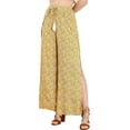 thumbnail image 1 of INSPIRE CHIC Pantalones de pierna ancha con cordón y borlas en la cintura elástica con abertura alta boho para mujer Amarillo XL, 1 of 6