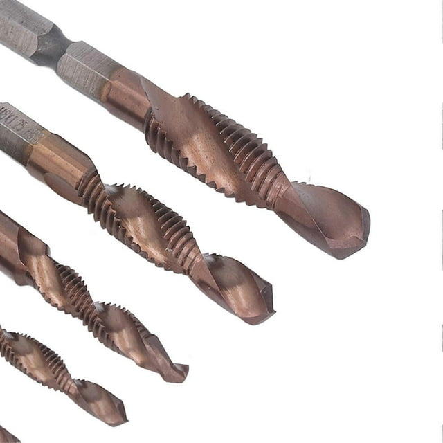 6pcs Titanium Plated Tap Drill Bit Set M3 M4 M5 M6 M8 M10 Hex Shank Drilling Tool for Steel
