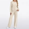 thumbnail image 2 of WTOBBY Women's Casual Long Sleeve Solid Color Blocked Hoodie with Wide Leg Pants Two Piece Set, Fashion Lounge Wear Tracksuit for Everyday Comfort and Street Style Outfit,Beige L, 2 of 8