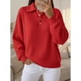 thumbnail image 2 of jinghuiyue Womens Polo Shirts Long Sleeve Waffle Knit Button Down Shirt Casual Loose Fit V Neck Tunic Tops XL, 2 of 4