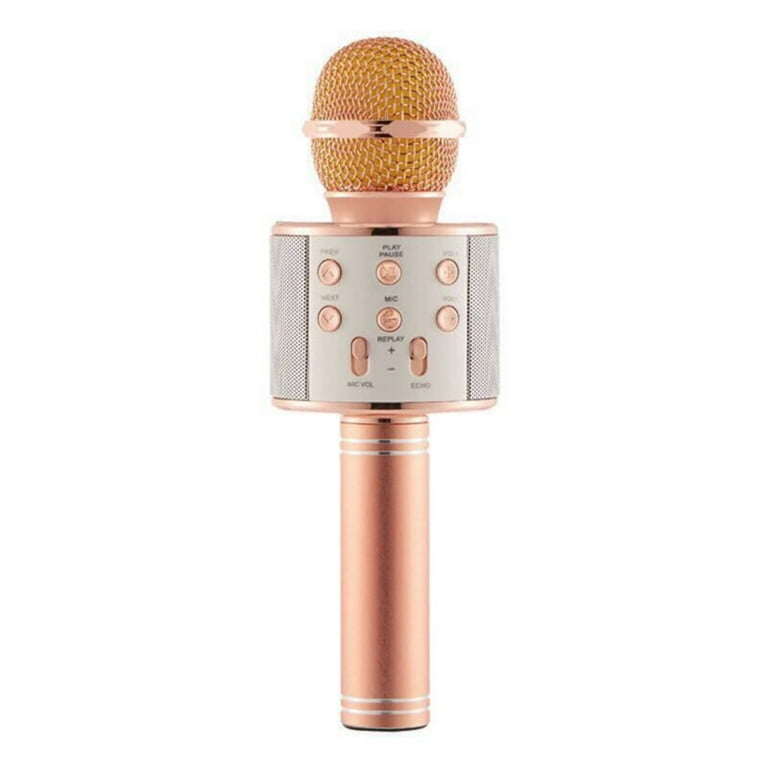Microphone karaoké Bluetooth sans fil doré 2 en 1 avec haut-parleur 5 W –  Jusqu'à 14