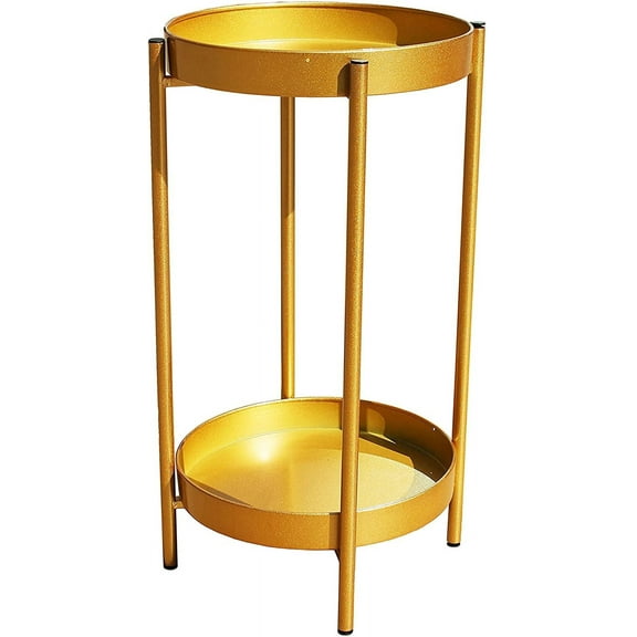 Cotta Planters 23" Gold 2-Tier Metal Plant Stand with Removable Trays – Indoor Plant Shelf, Modern Side Table or Nightstand, Powder-Coated Steel Frame