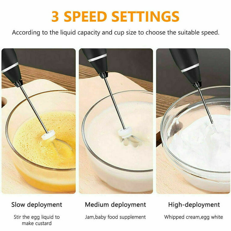 Electric Double Whisk Milk Frother Handheld White USB Rechargeable Drink  Mixer, 3 Speeds Adjustable Electric Whisk Foam Maker Detachable for Coffee
