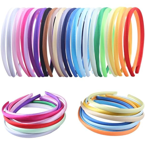 wonima44 Pack of 26 DIY Satin Covered Fashion Headbands Set 0.4 Inch/1 Cm Girls Hairbands Teen Colorful Ribbon Hair Band Craft Headband Set for Women Non Slip