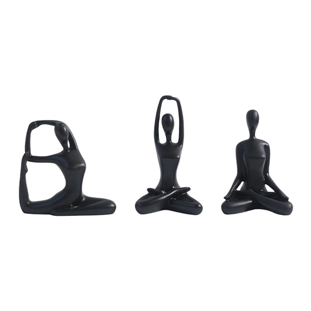 Colección de 3 estatuas de yoga para mujeres, recuerdo de resina nórdica, artesanía de yoga. Negro