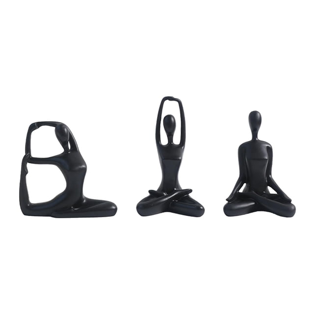 3 piezas de estatua de yoga para mujer, figura de yoga nórdica, escultura decorativa para escritorio de yoga Negro