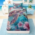 thumbnail image 4 of Manfei Oil Painting Sea Turtle Twin Sheet Sets for Kids Boys and Girls, Pink Floral Bedding 3 Pieces, 1 Flat Sheet, 1 Fitted Sheet and 1 Pillowcase, 4 of 6