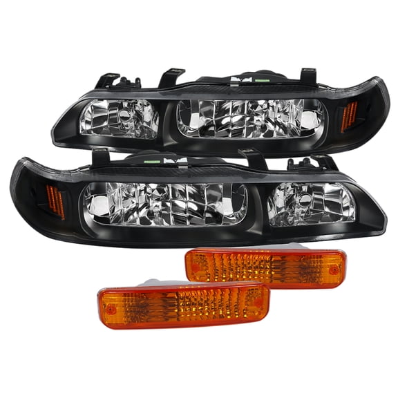 Spec-D Tuning Black Headlights   Bumper Turn Signal Lamps for 1990-1991 Acura Integra