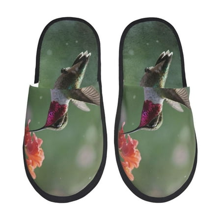 

Fuzoiu Humming Bird 1 Print Unisex Furry Slippers Plush Indoor Shoes Trendy House Slippers Anti-Skid EVA Sole House Shoes for Home Office and Travel -Large