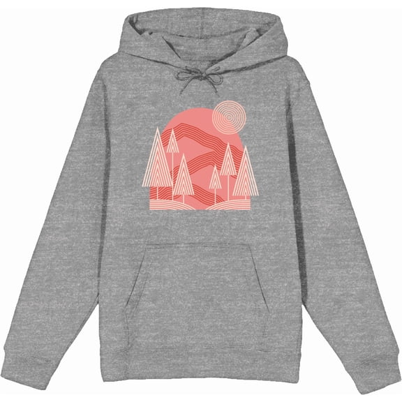 Adventure Society Mountain & Pine Trees Heather Gray Adult Long Sleeve Hoodie-Medium