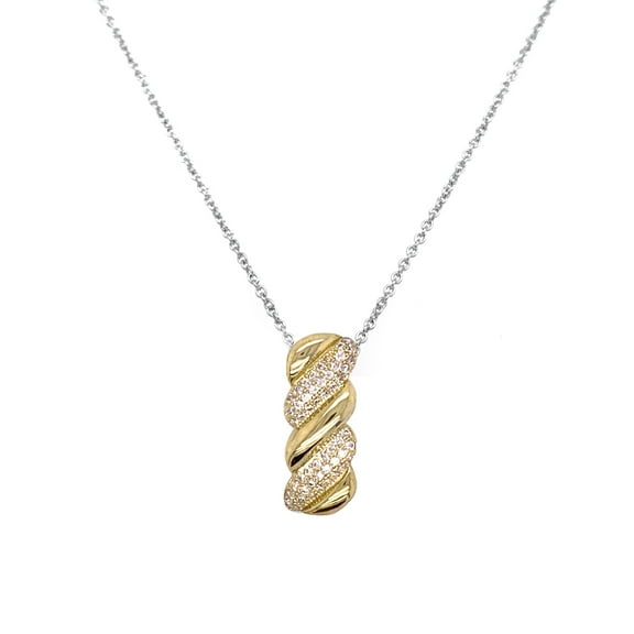 Pave Diamonds Twist Elongated Necklace Yellow Gold Finish CZ Glitz Design