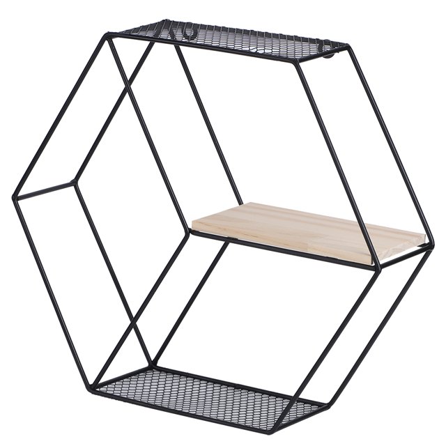 Estantes flotantes, Estante de pared Hexágono Hierro Materiales de madera Liso sin rebabas Proceso de soldadura Estilo nórdico para bares para restaurantes para hogares ANGGREK Otros