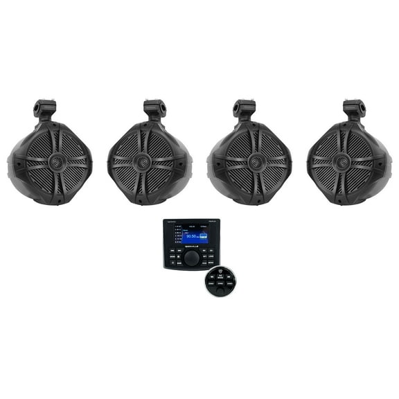 Rockville RGHR-ZA 4 Zone Marine Bluetooth Stereo (4) Black 8" Wakeboard Speakers