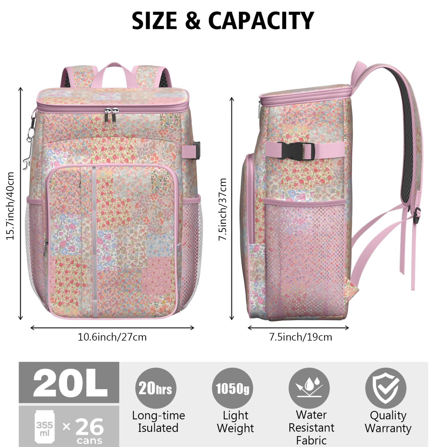 Travel Cooler Bag - Pioneer Flower Camping Beer Cooler Backpack with Bottle Opener- Waterproof Insulated Picnic Backpacks - Cooler Bag for Beach