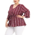 thumbnail image 4 of Agnes Orinda Women's Plus Size Boho Striped Peplum Long Sleeve Top 2X Red, 4 of 6