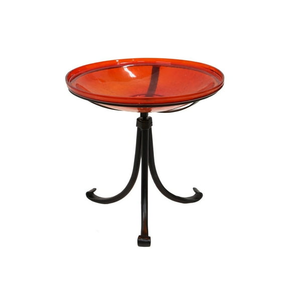 Achla 14" Red Crackle Glass Birdbath With Tripod Stand