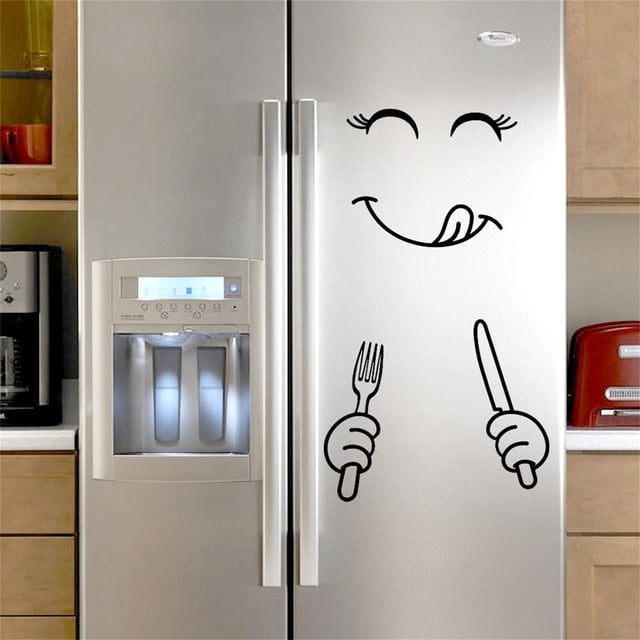 Boovnll Wall Decor, Kitchen Fridge Wall Sticker, Cute Sticker Fridge Happy Delicious Face Kitchen Fridge Wall Refrigerator Vinyl Stickers Cute Home Decor 1 Set, Home Decor