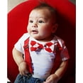 thumbnail image 2 of Noah's Boytique Baby Boys Valentines Day Outfit with Red and Black Argyle Tie and Red Suspenders 0-3 Months, 2 of 4