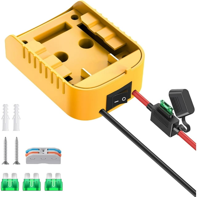 czcpp-1 Adaptateur de Roue Électrique pour Dewalt 20V Adaptateur de Batterie Convertisseur de Batterie avec Fusible & Interrupteur & Bornes de Fil 12AWG Fil pour Jouets Rc DIY et Camion à Chevaucher