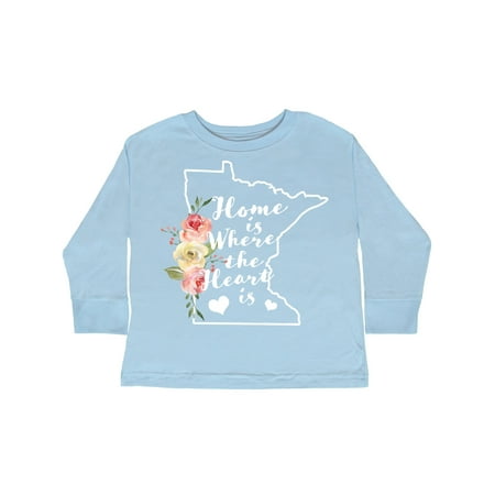 

Inktastic Minnesota Home is Where the Heart is with Watercolor Floral Gift Toddler Boy or Toddler Girl Long Sleeve T-Shirt