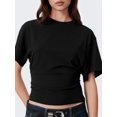 thumbnail image 6 of LMLYSoH Womens Summer T Shirt Short Sleeve Crew Neck Solid Color Casual Ruched Cinched Waist Crop Tops, 6 of 9