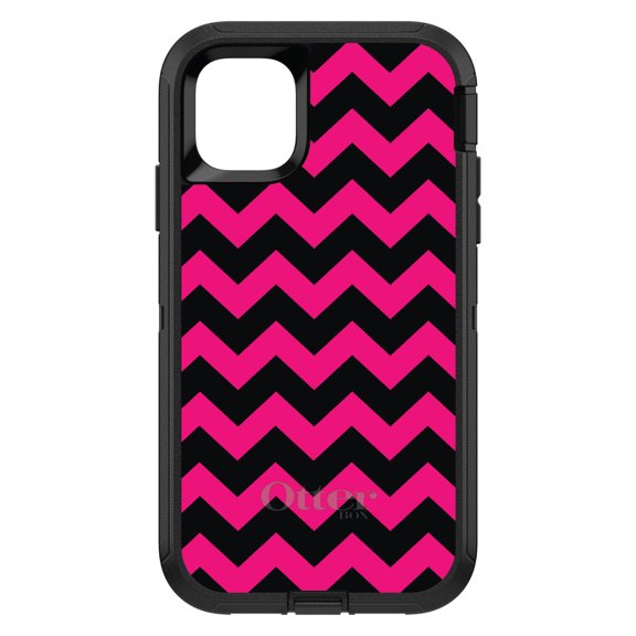 DistinctInk OtterBox Defender Custom Case for Apple iPhone 15 (6.1" Screen) - Chevron Stripes Pattern - Lightweight Grip