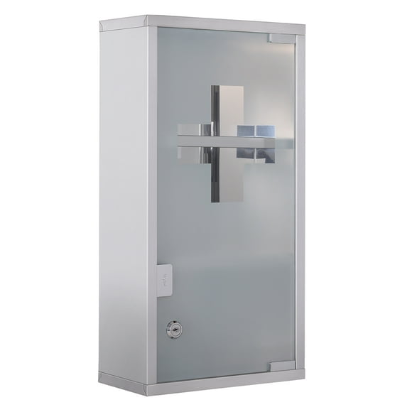 HOMCOM Wall Mount Medicine Cabinet Lockable with 2 Keys for Bathroom