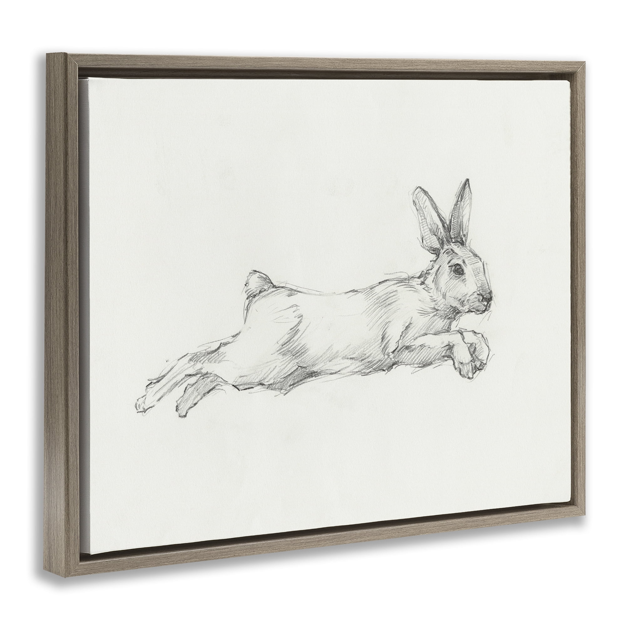 Stupell Industries Jumping Rabbit Sketch Animals & Insects Drawing Brown Floater Framed Canvas Art Print Wall Art, 21 x 17