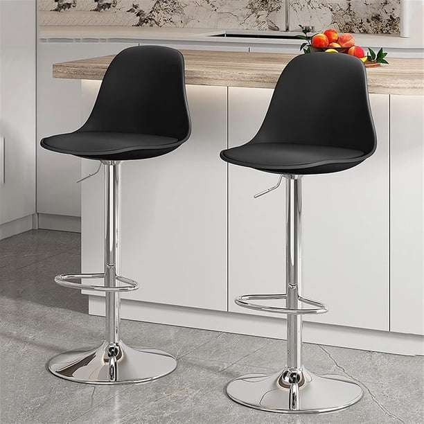 Bancos De Bar Giratorias Con Reposapies Respaldo Set De 2 Acabado de la estructura Cromado Asiento Negro
