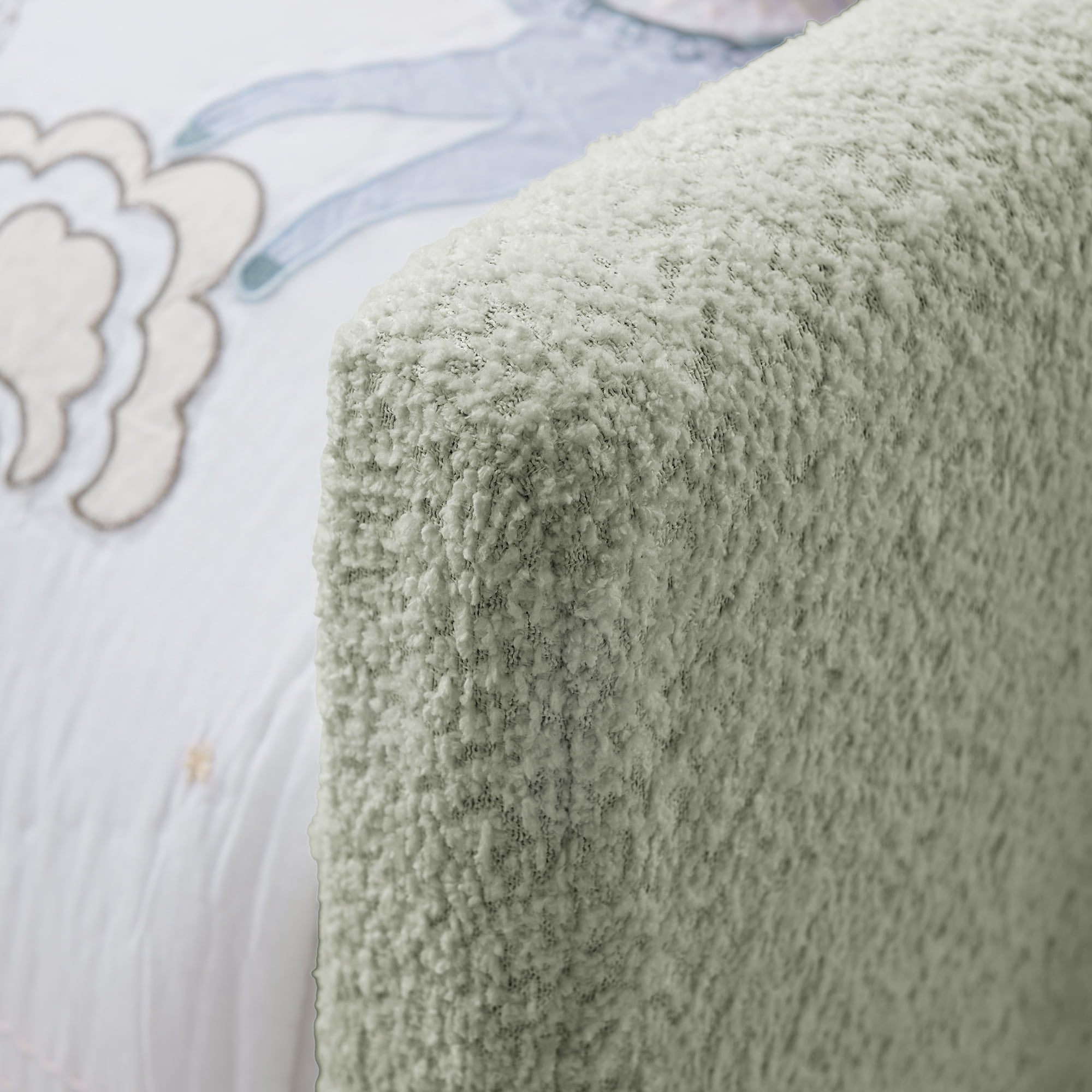 GARITIN Twin Size Upholstered Platform Bed, Rabbit Ear Shaped Headboard with Safety Rail and Pocket for Kids Room, Cyan